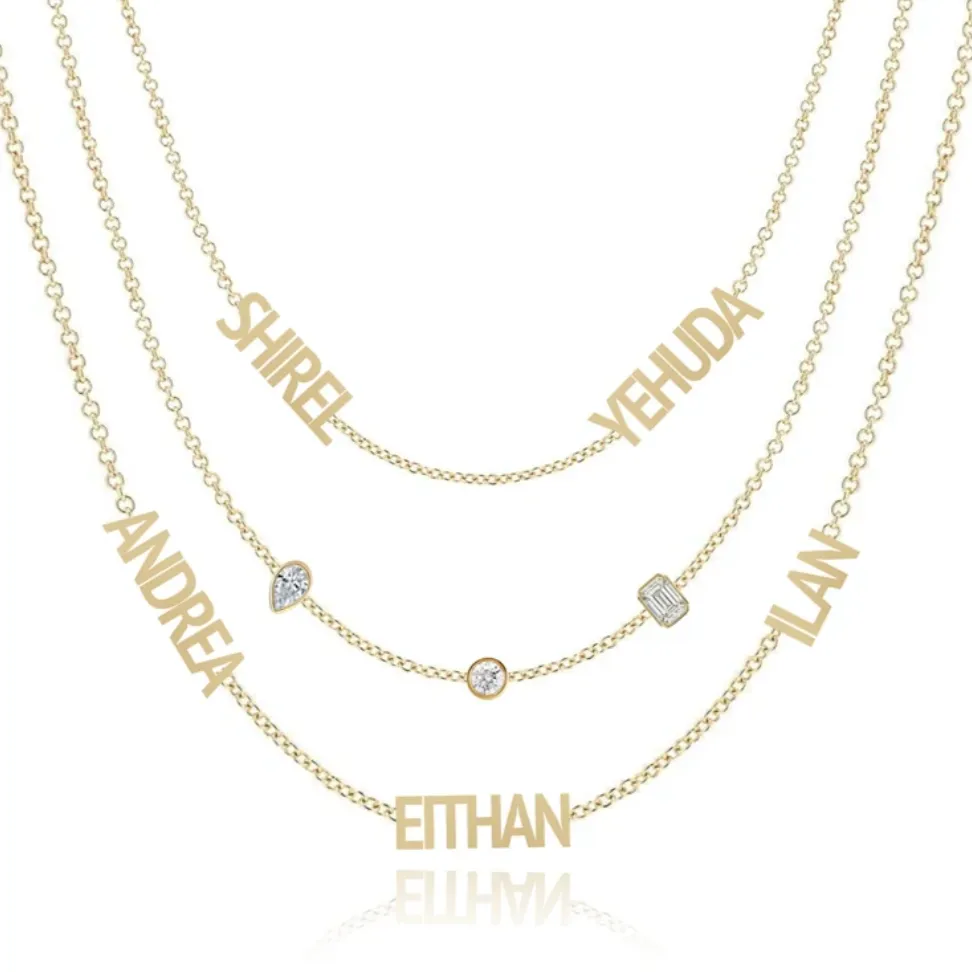 Mixed Shapes Blended Multiple Names Layered Necklace
