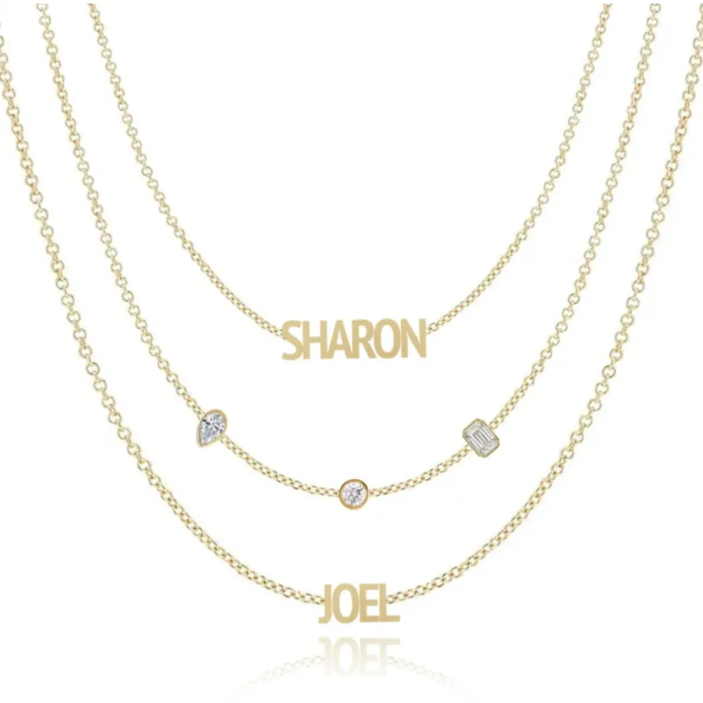 Mixed Shapes Blended Multiple Names Layered Necklace