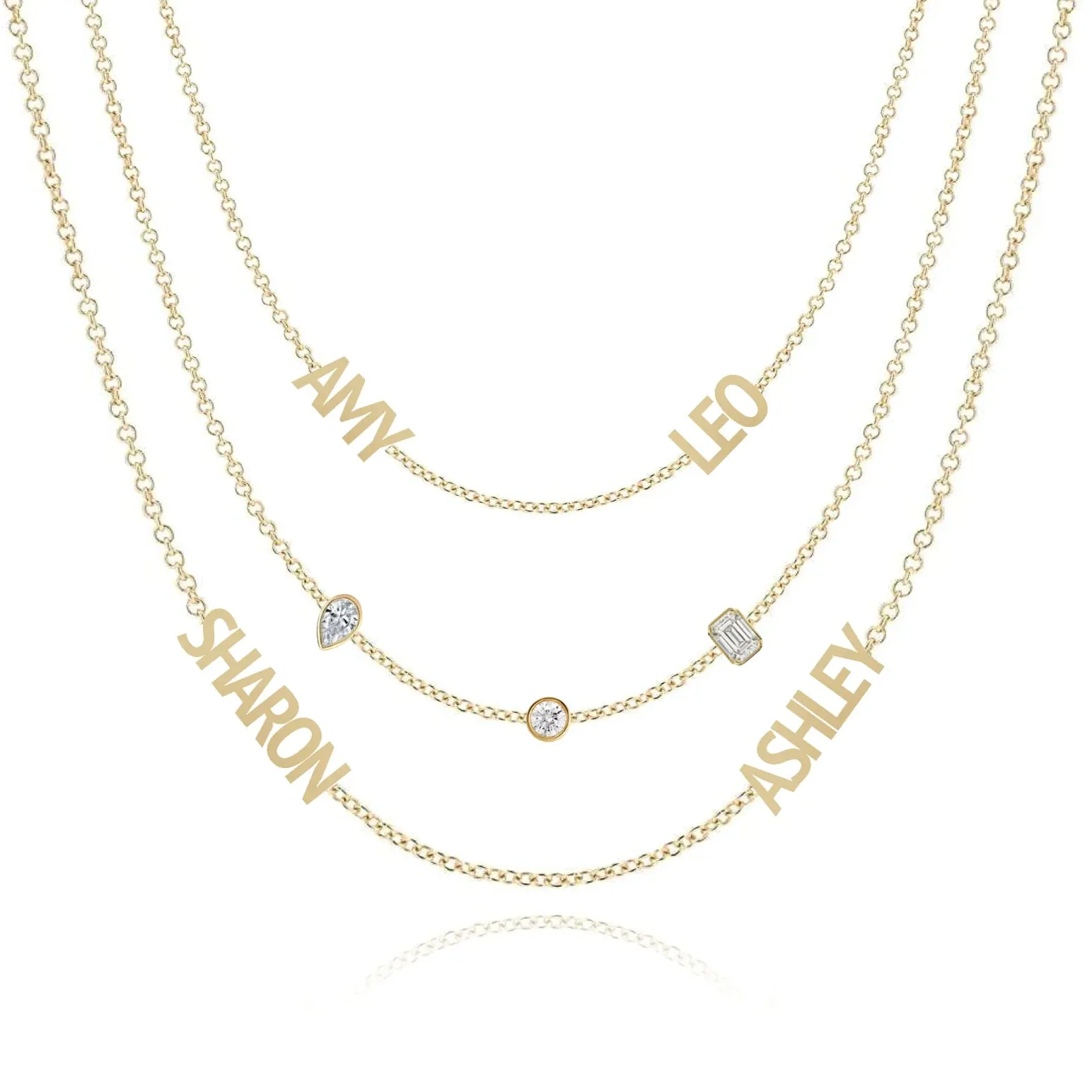 Mixed Shapes Blended Multiple Names Layered Necklace
