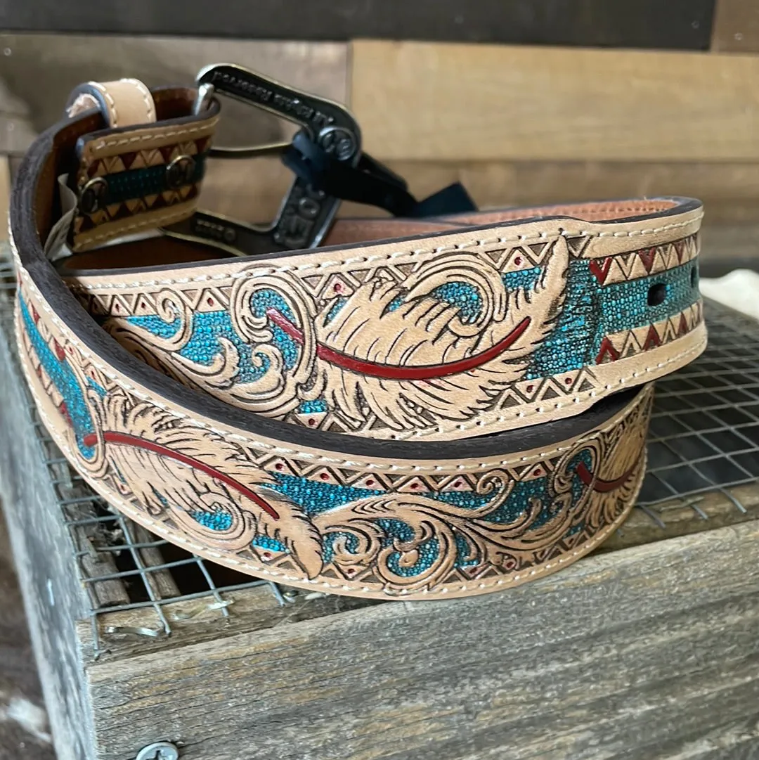 Natural Tooled & Teal Hooey "War Paint" Men's Belt