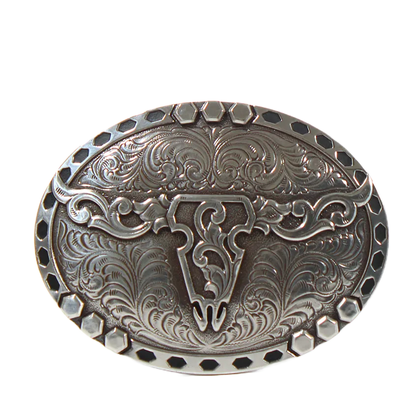 Nocona  Floral Bull Skull Silber Buckle 37717