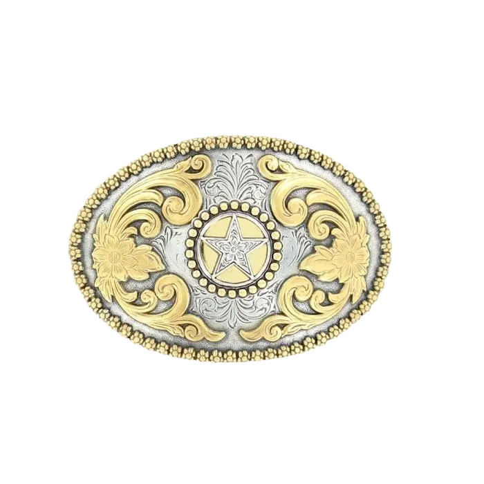 Nocona Western Men's Floral Embossed 2-Toned Star Belt Buckle 3756644