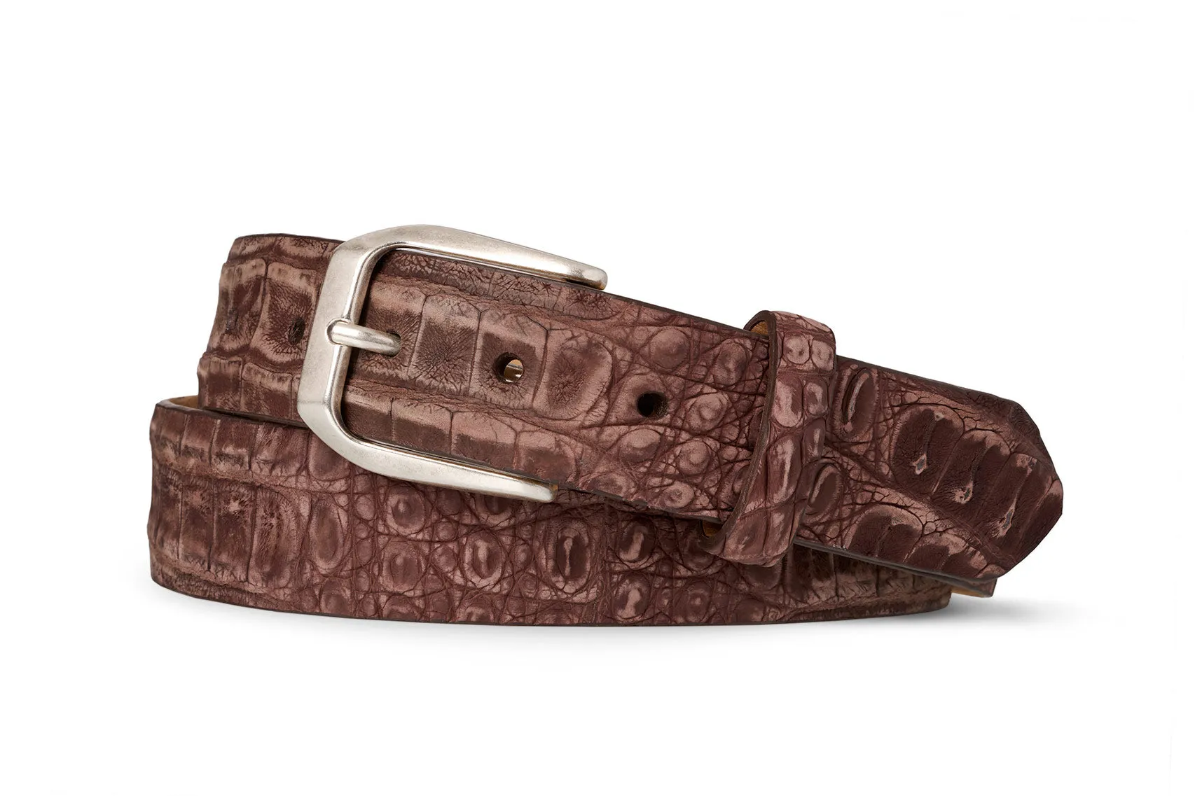 Nubuck Crocodile Belt with Antique Silver Buckle