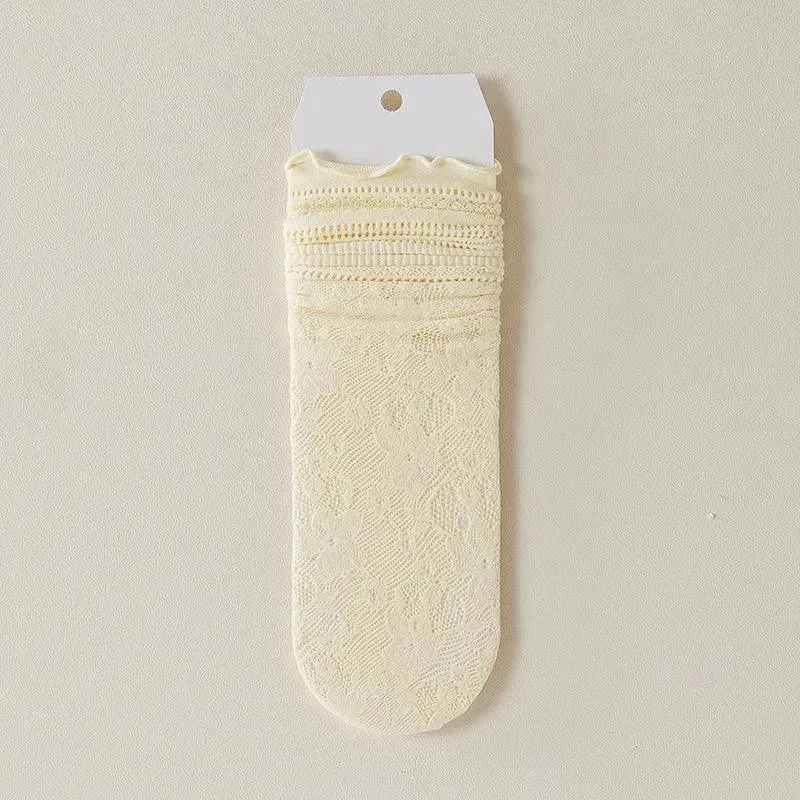 One Pair of Lace Crew Socks with Ruffle | Frilly Mesh Socks | Cute Socks