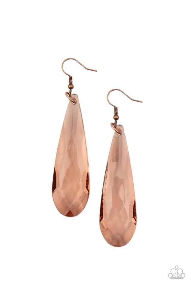 Paparazzi Earring ~ Crystal Crowns - Copper