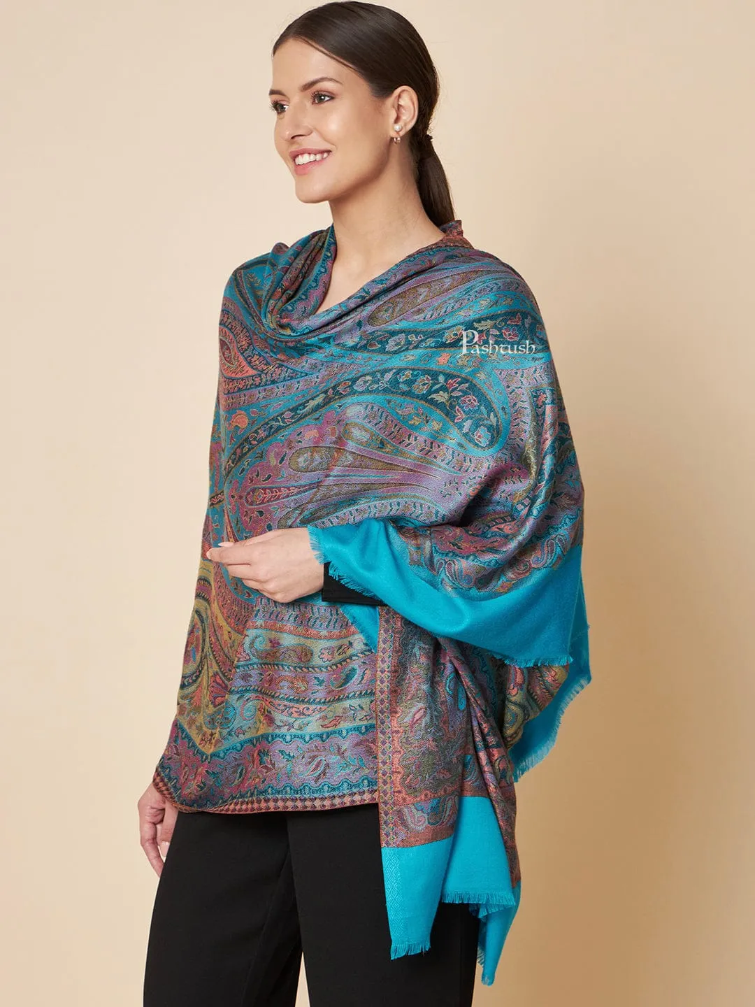 Pashtush Womens Bamboo Shawl, Extra Soft Jamawar Paisley Design, Multicolour