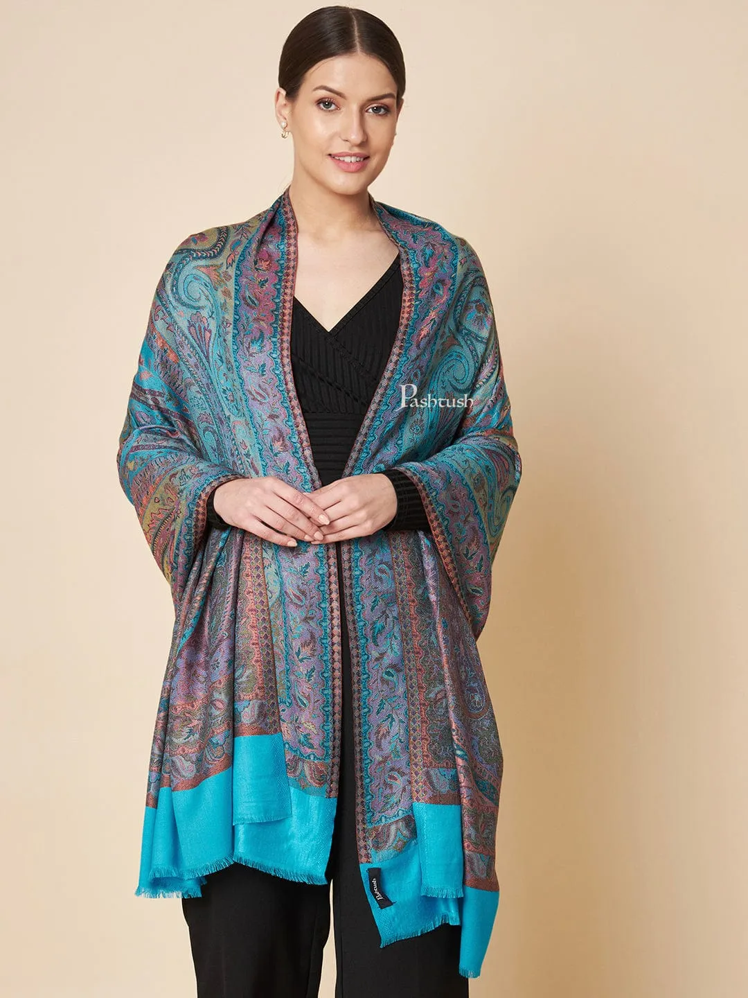 Pashtush Womens Bamboo Shawl, Extra Soft Jamawar Paisley Design, Multicolour