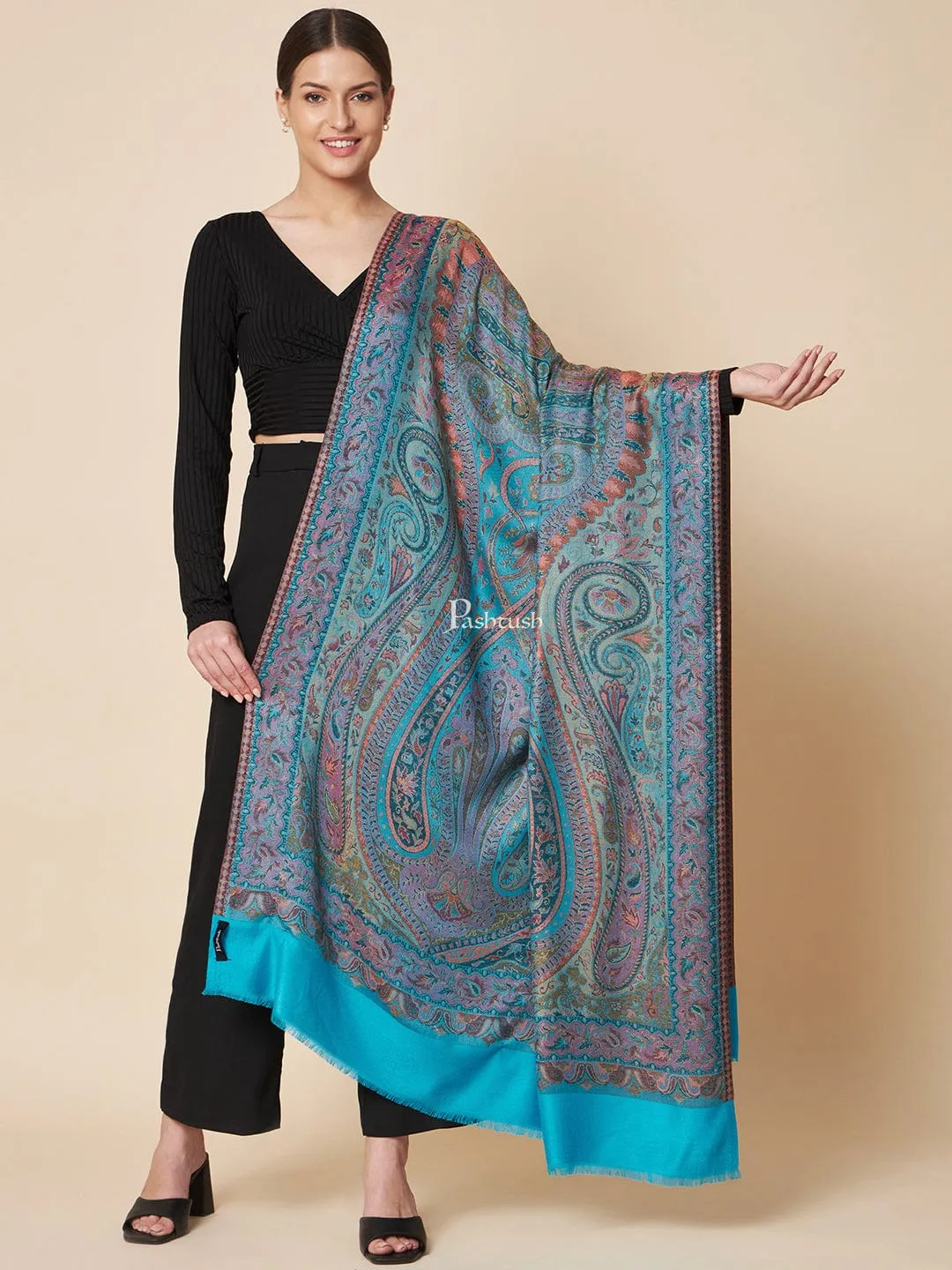 Pashtush Womens Bamboo Shawl, Extra Soft Jamawar Paisley Design, Multicolour
