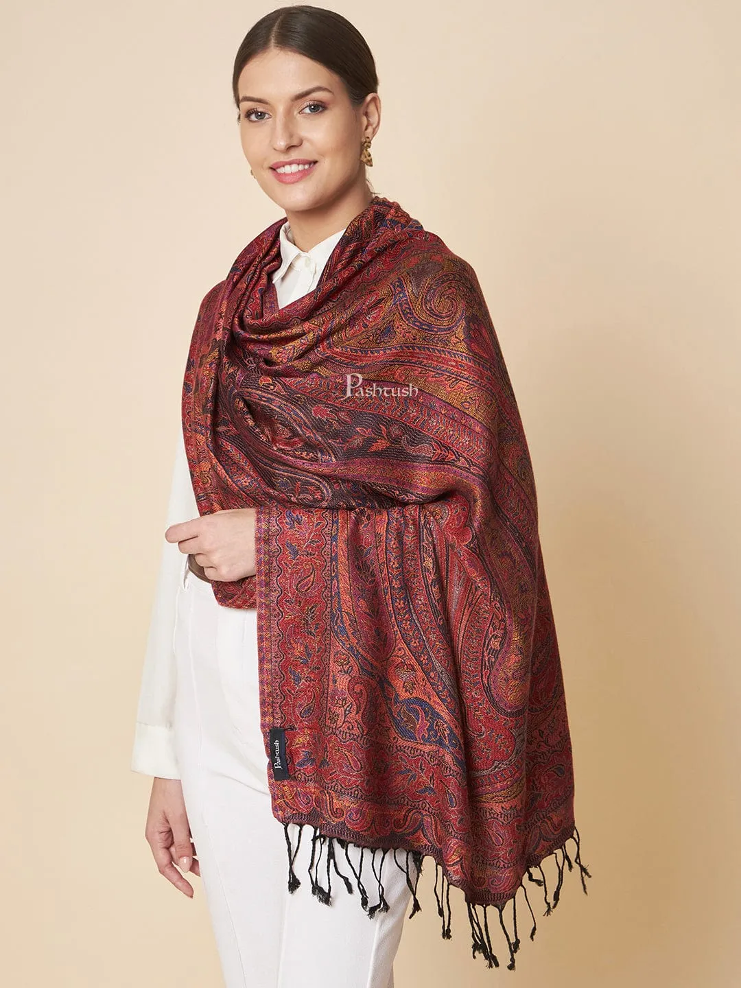 Pashtush Womens Bamboo Stole, Extra Soft Jamawar Paisley Design, Multicolour