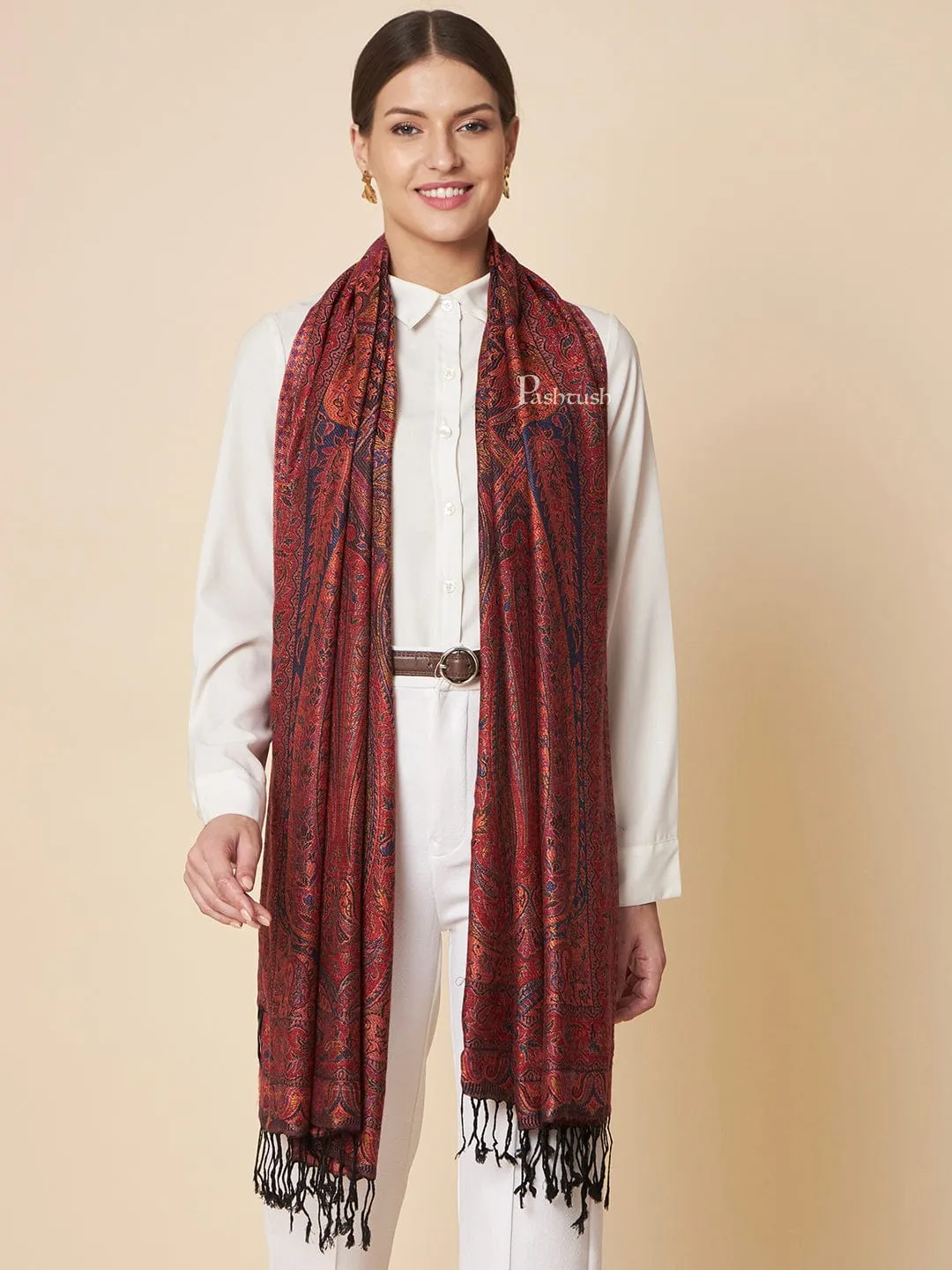 Pashtush Womens Bamboo Stole, Extra Soft Jamawar Paisley Design, Multicolour