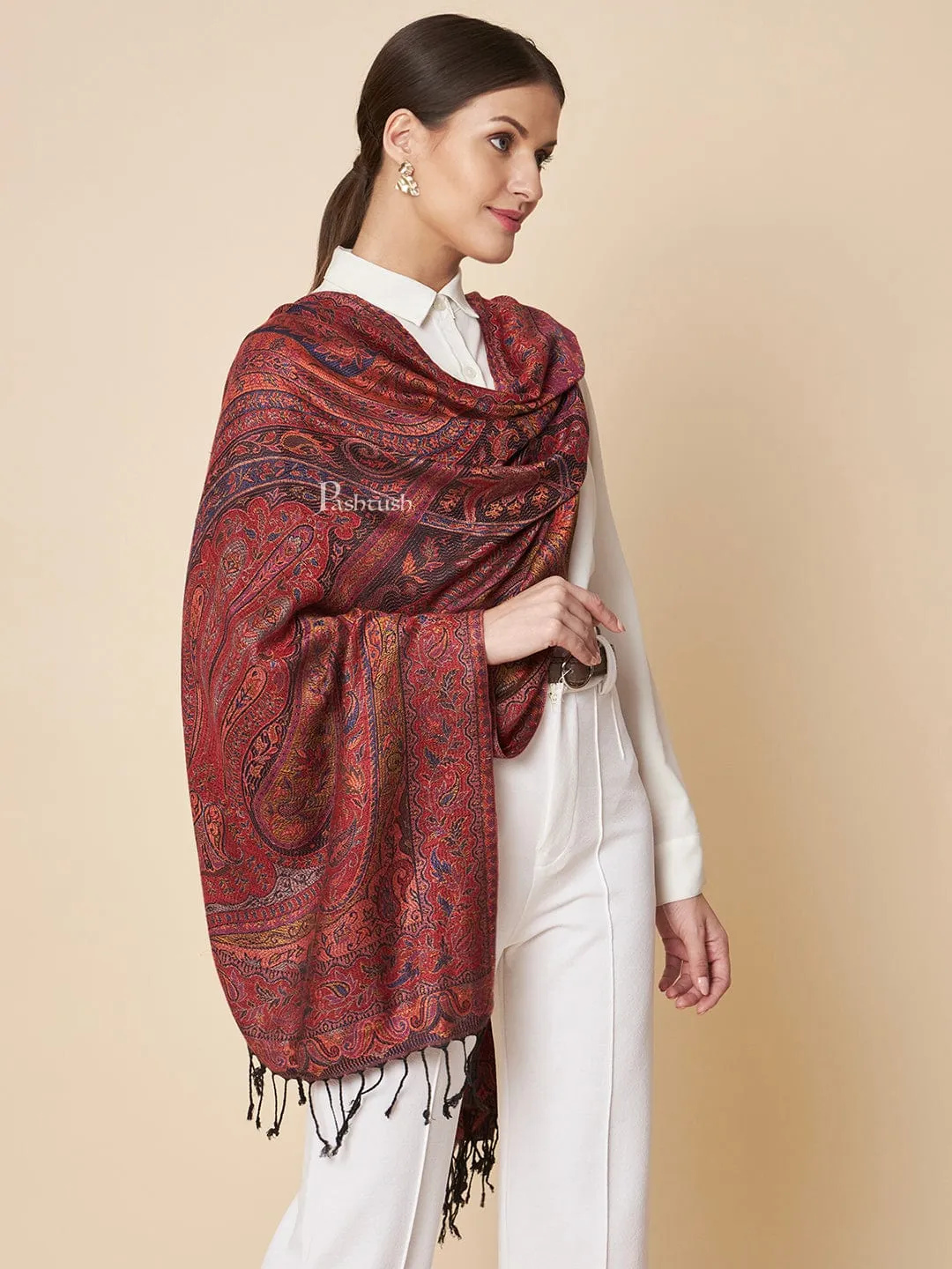Pashtush Womens Bamboo Stole, Extra Soft Jamawar Paisley Design, Multicolour