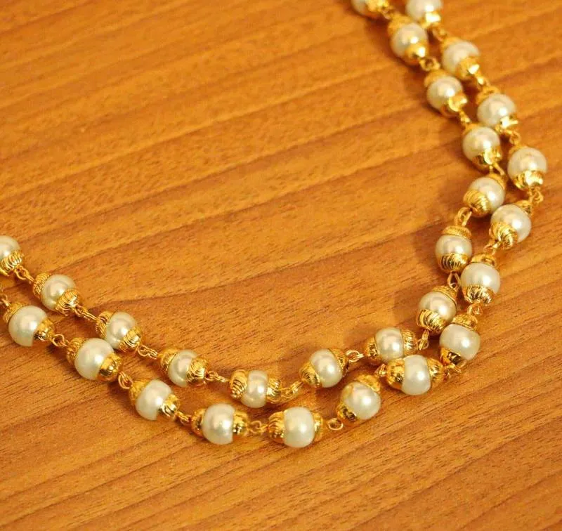 Pearl Gold Look Double Line Necklace