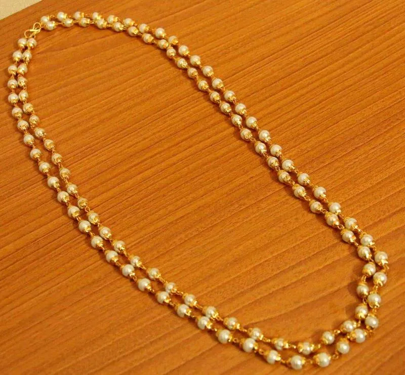 Pearl Gold Look Double Line Necklace