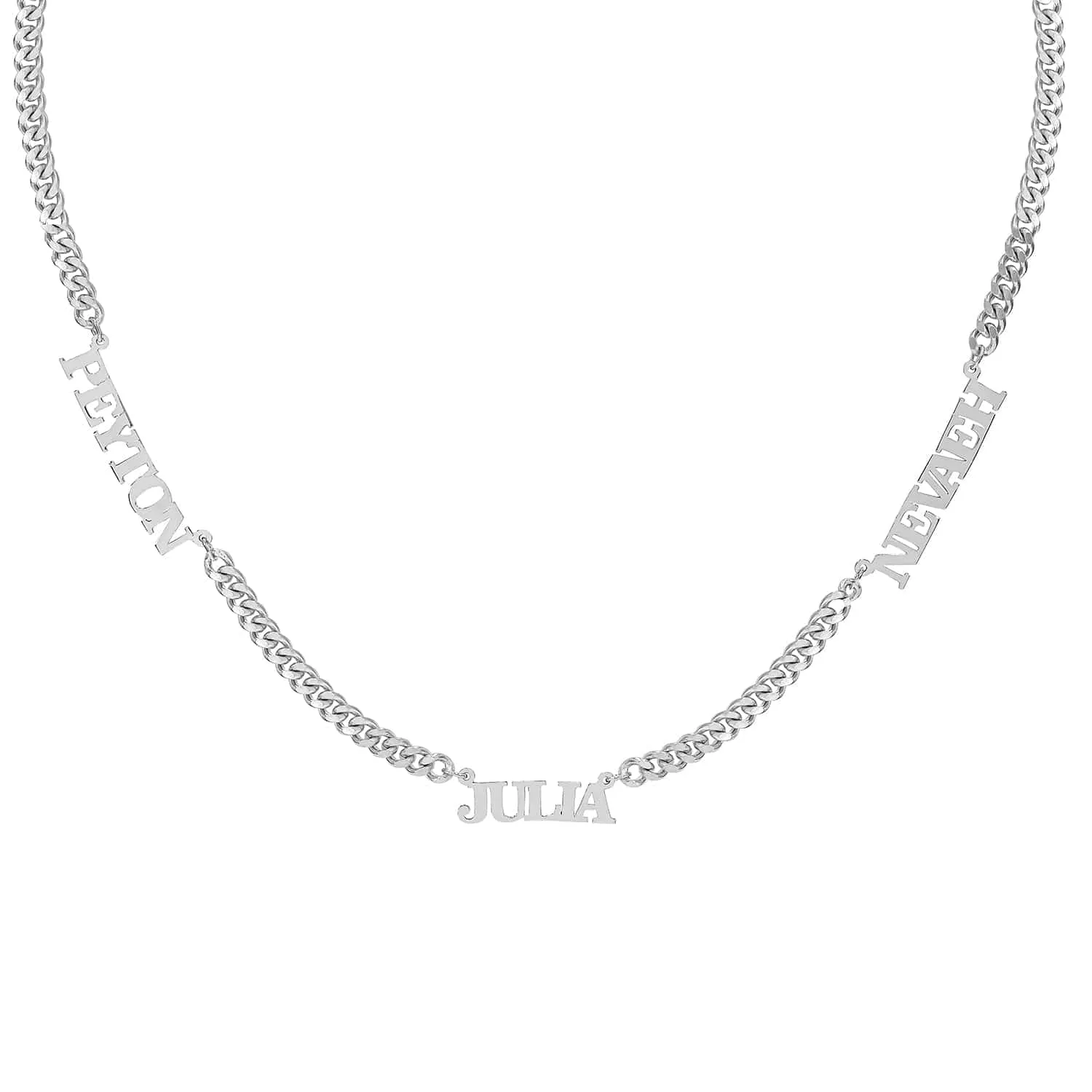 Personalized Nameplate Necklace w/ Three Names on Cuban Chain