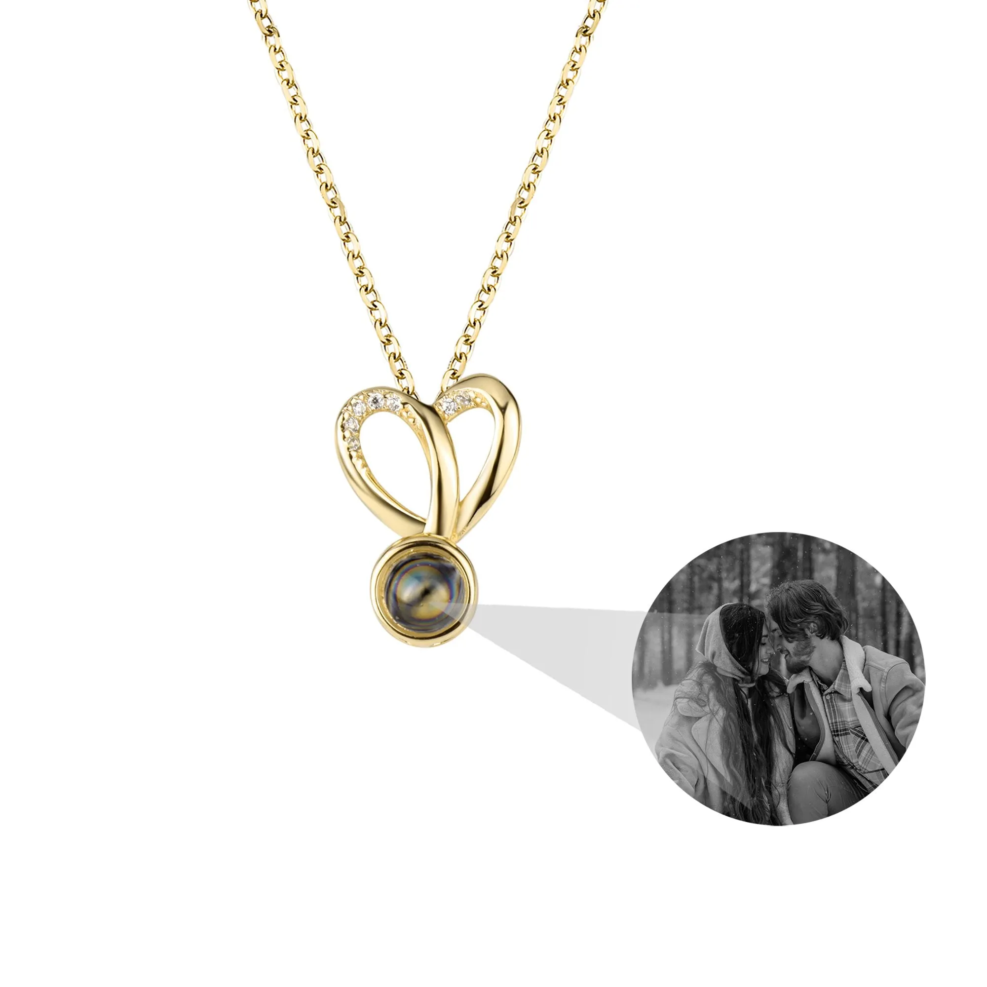 Personalized Photo Projection Necklace Sweet Crystal Rabbit Ears Pendant Necklaces