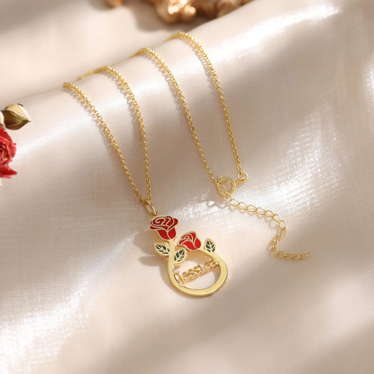 Personalized Stainless Steel Rose Flower Name Necklace