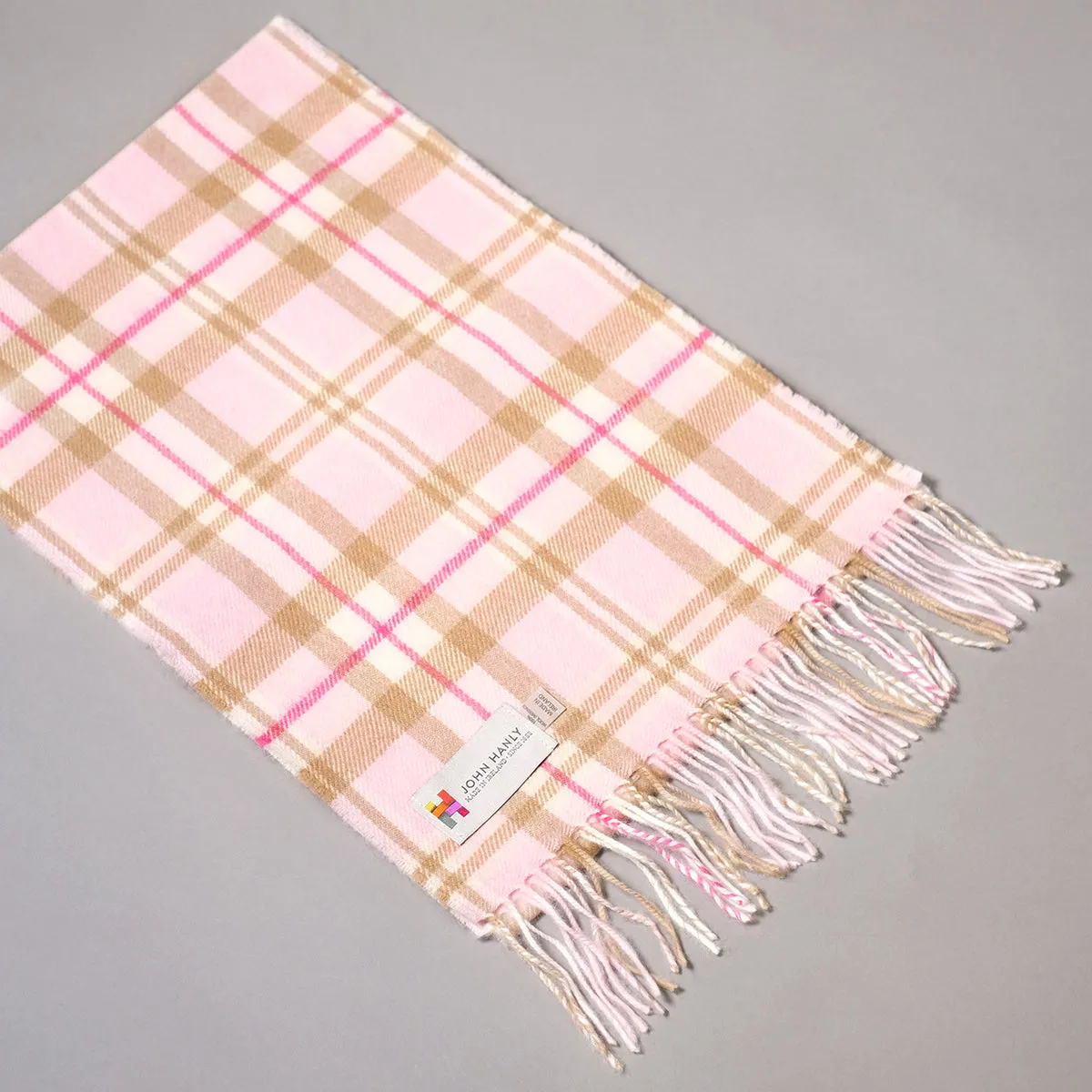 Pure merino wool scarf in light pink check