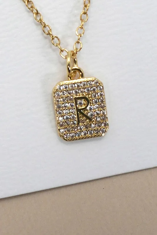 Rhinestone Initial Necklace Gold R