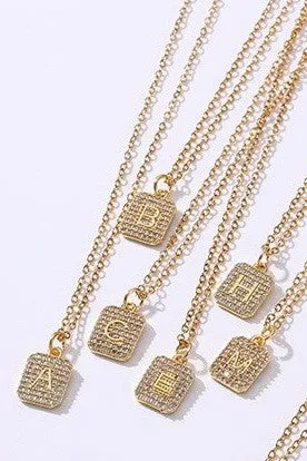 Rhinestone Initial Necklace Gold S