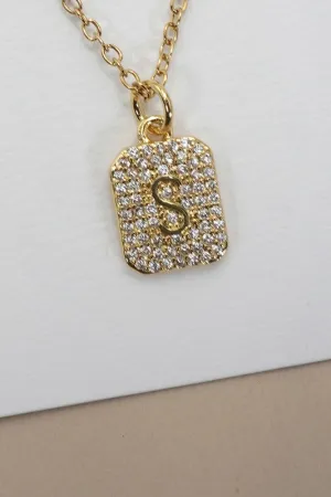 Rhinestone Initial Necklace Gold S