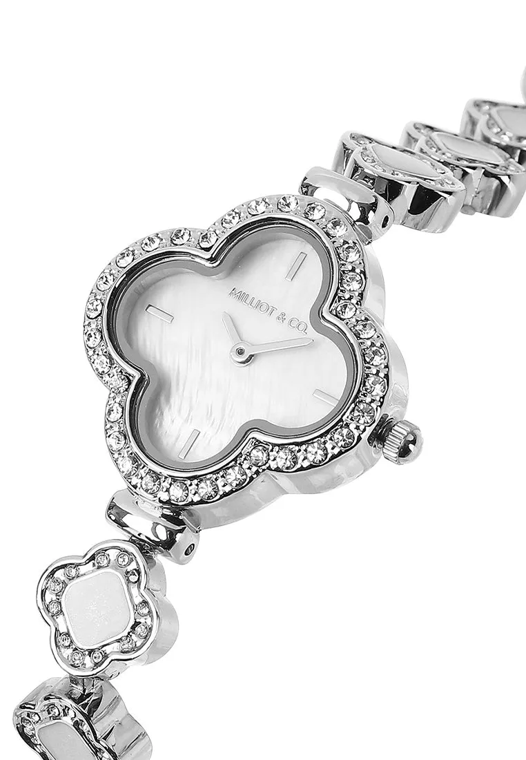Saia Silver Metal Watch with Necklace Set (Silver)
