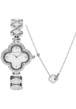 Saia Silver Metal Watch with Necklace Set (Silver)