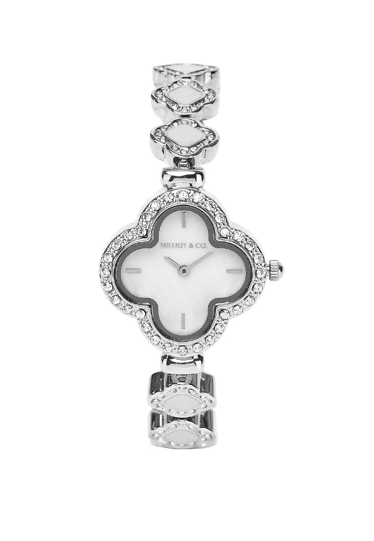 Saia Silver Metal Watch with Necklace Set (Silver)