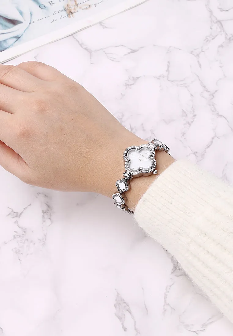 Saia Silver Metal Watch with Necklace Set (Silver)