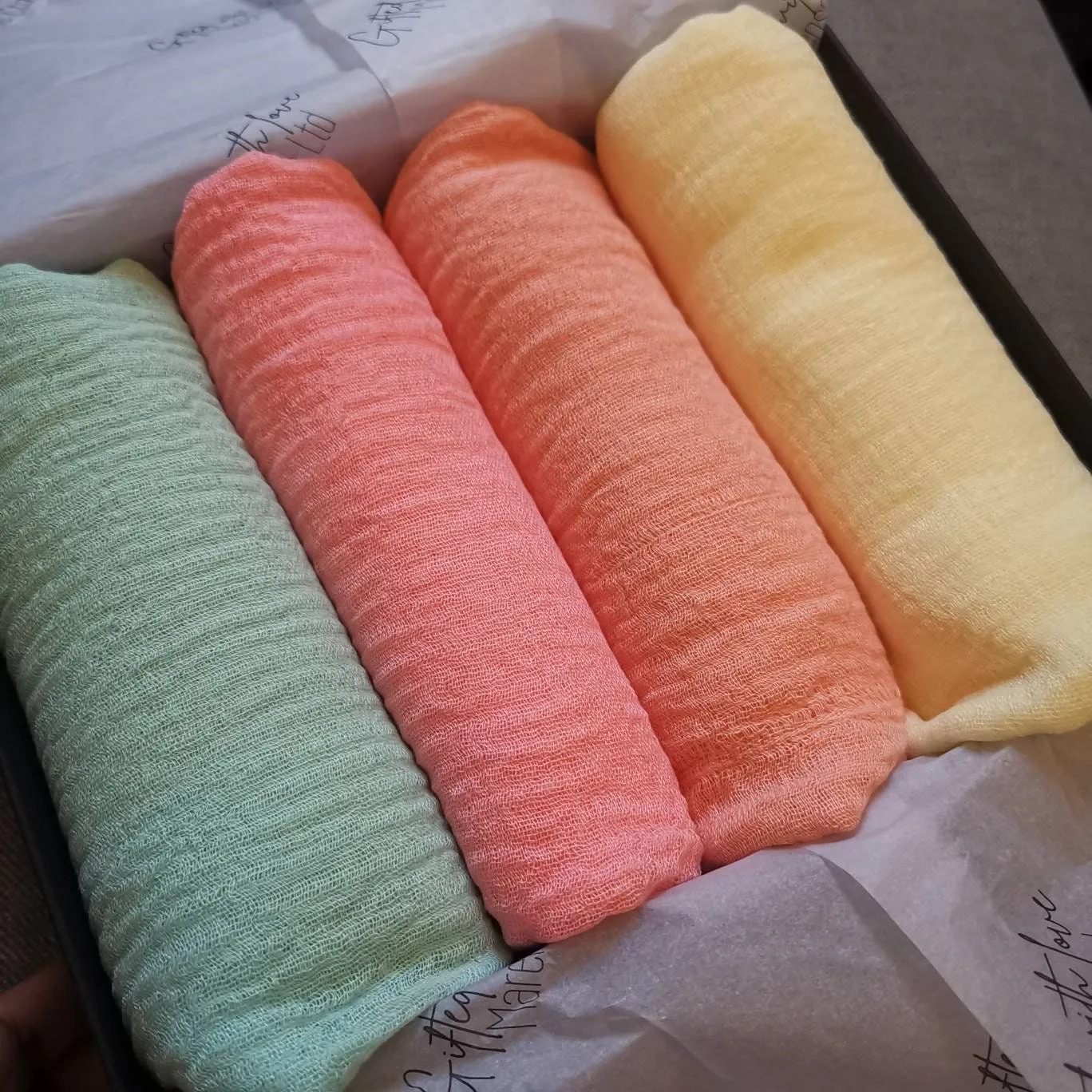 Shades of macaroons crimple scarf with distressed edge, Perfect Eid gift box, mothers day gift scarves, crinkle hijab gift box, Eid gift set