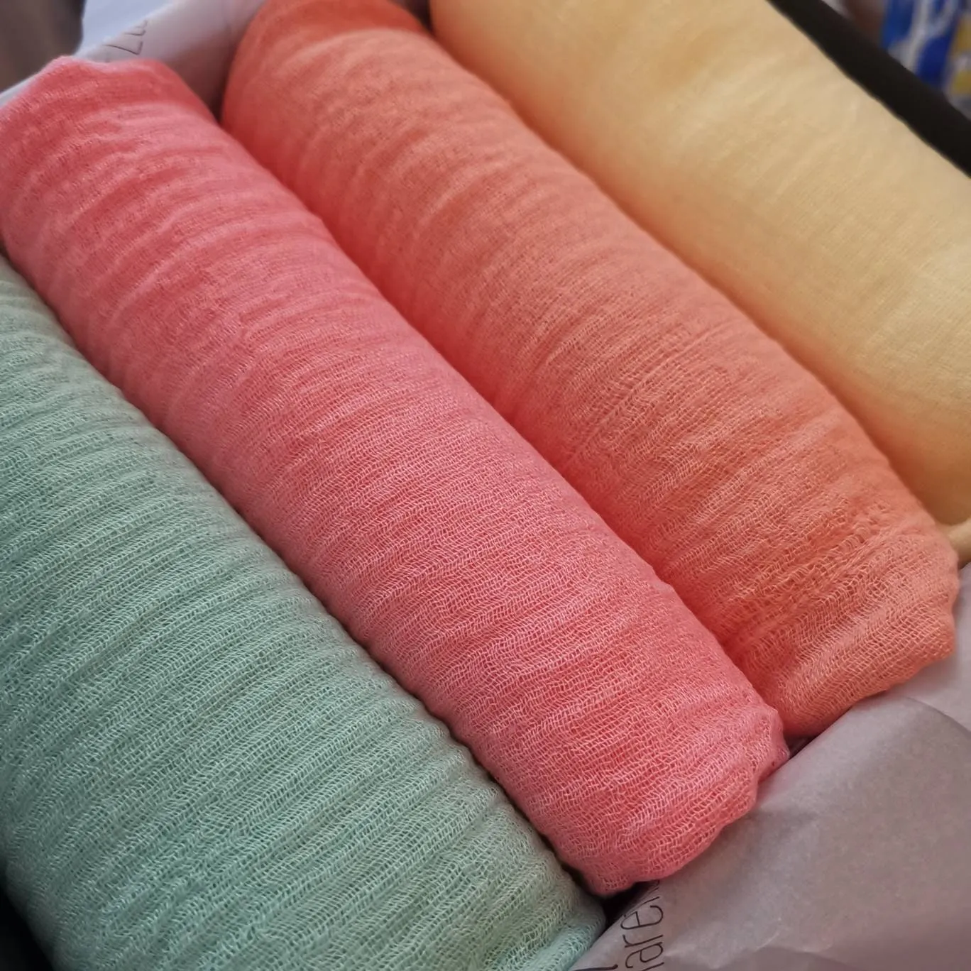 Shades of macaroons crimple scarf with distressed edge, Perfect Eid gift box, mothers day gift scarves, crinkle hijab gift box, Eid gift set
