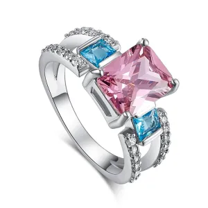SIMICOCO Fashion Blue Pink AAAA  CZ Stone Silver Color Ring Women Party Gift Wholesale Zirconia Jewelry