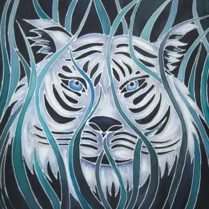 SOLD White Tiger Silk Painting - White Tiger Original Art - White Tiger Painting