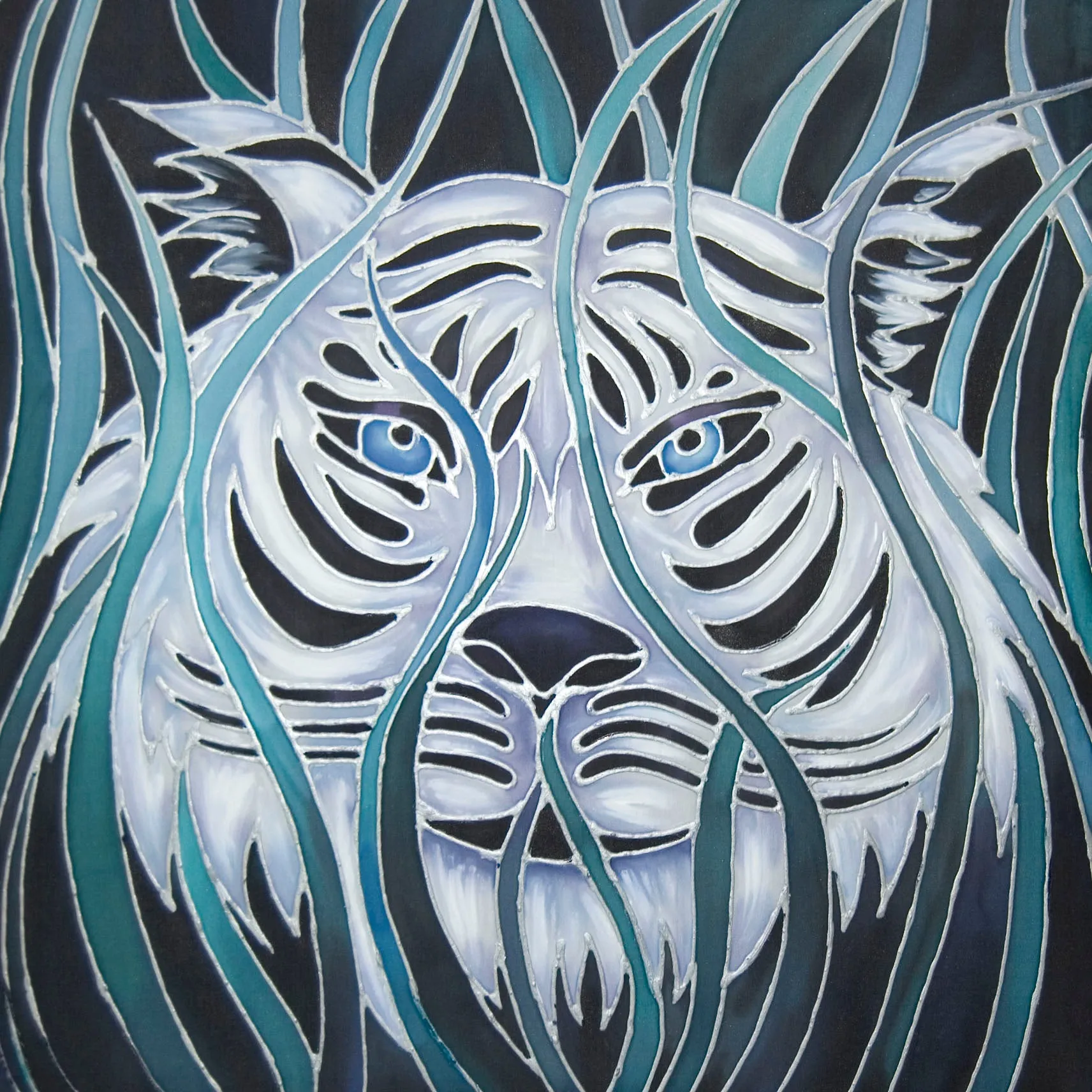 SOLD White Tiger Silk Painting - White Tiger Original Art - White Tiger Painting