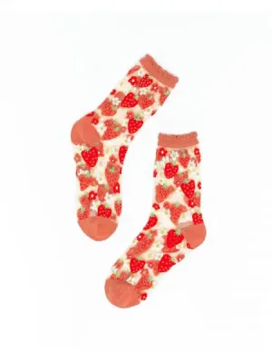Strawberry Daisy Ruffle Sheer Crew Sock - US W10-14/US M8-12