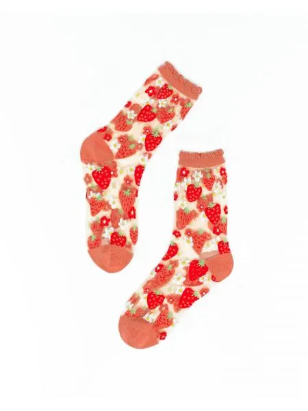 Strawberry Daisy Ruffle Sheer Crew Sock - US W10-14/US M8-12