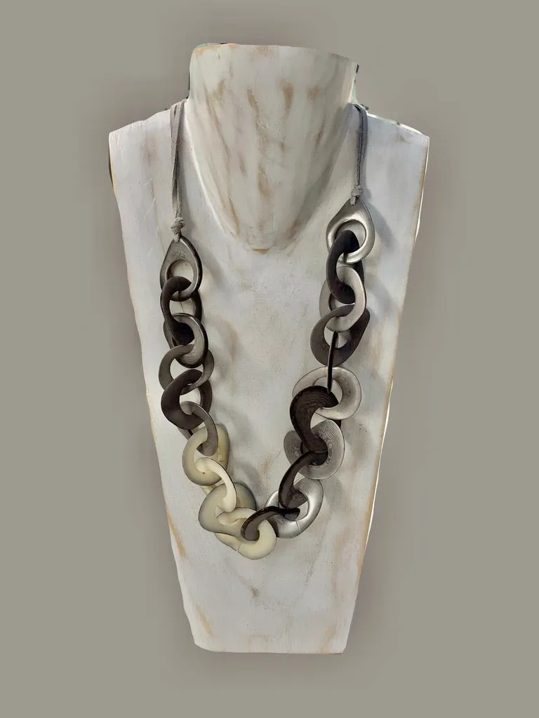 Tagua Organic Fair Trade Necklace in Grey and Cream Adjustable