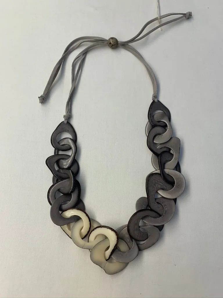 Tagua Organic Fair Trade Necklace in Grey and Cream Adjustable