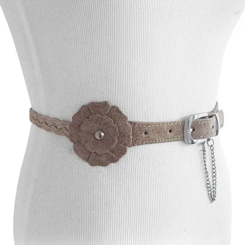 Taupe Flower Accent Braided Women’s Belt