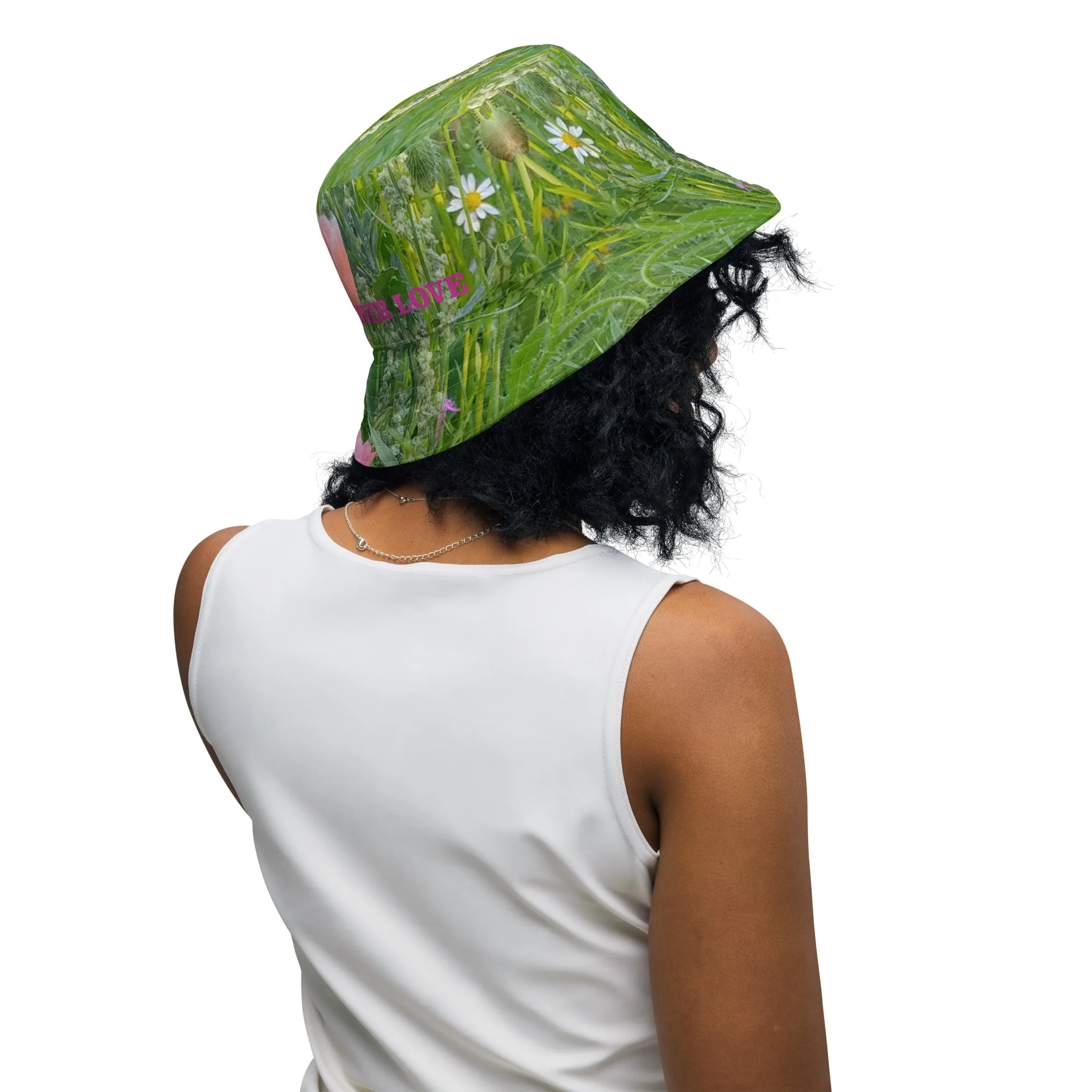 The FLOWER LOVE Collection - "Wildflower Wonder" Design Premium Reversible Bucket Hat - Green Inside - Wildflower Hat, Gifts for Her