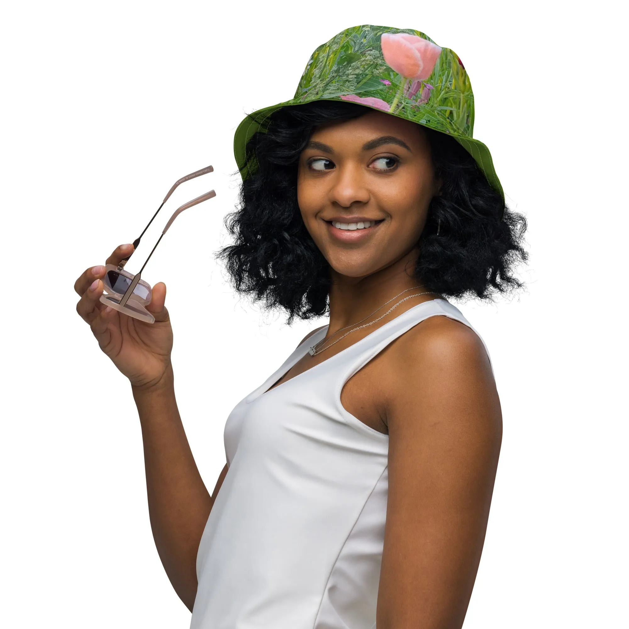 The FLOWER LOVE Collection - "Wildflower Wonder" Design Premium Reversible Bucket Hat - Green Inside - Wildflower Hat, Gifts for Her