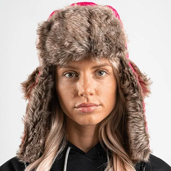Trapper Hat | Pilot | Pink | Brown Fur