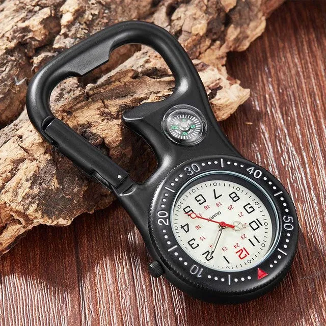 Unisex Compass Bottle Opener Clip-on Carabiner Outdoor Sports Pocket Watch