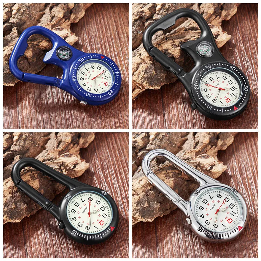 Unisex Compass Bottle Opener Clip-on Carabiner Outdoor Sports Pocket Watch