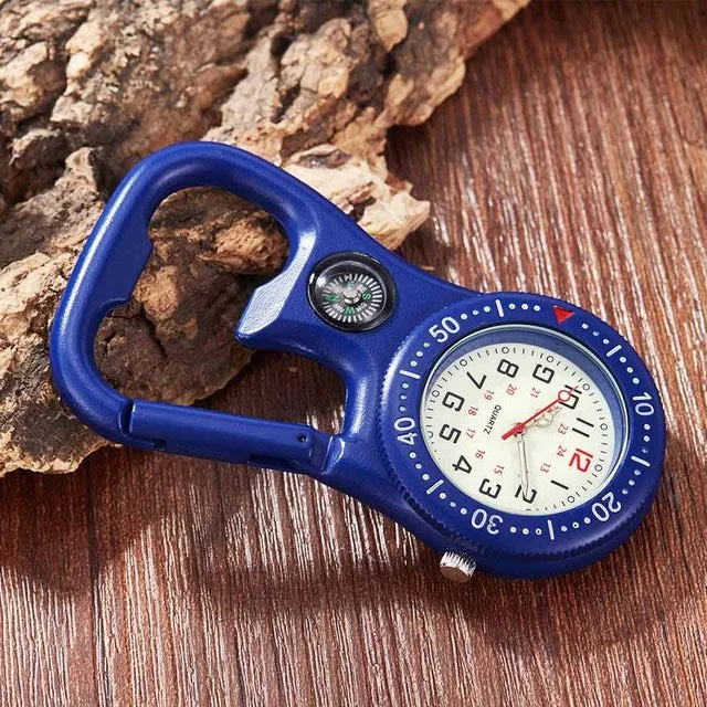 Unisex Compass Bottle Opener Clip-on Carabiner Outdoor Sports Pocket Watch