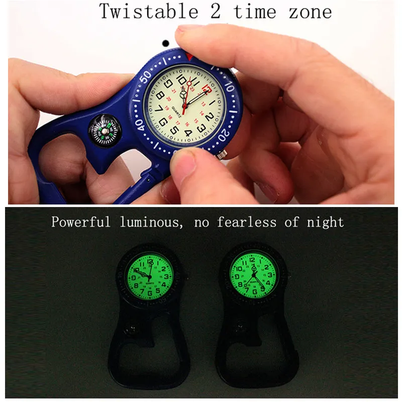 Unisex Compass Bottle Opener Clip-on Carabiner Outdoor Sports Pocket Watch