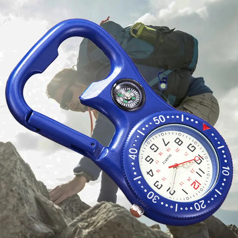 Unisex Compass Bottle Opener Clip-on Carabiner Outdoor Sports Pocket Watch