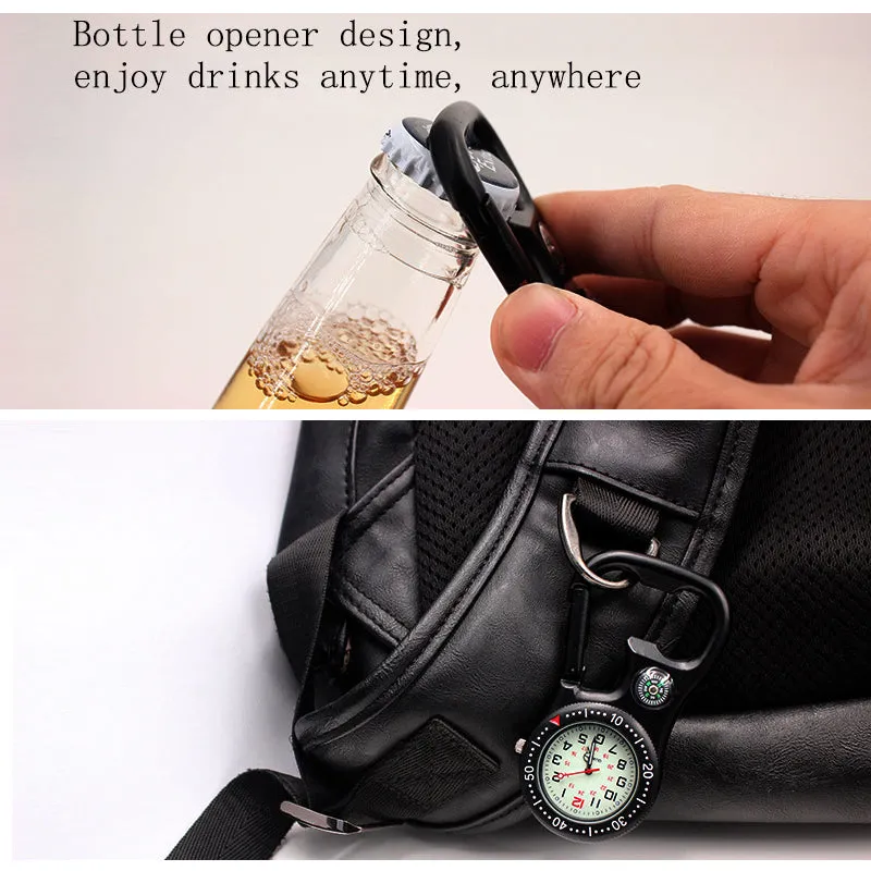 Unisex Compass Bottle Opener Clip-on Carabiner Outdoor Sports Pocket Watch