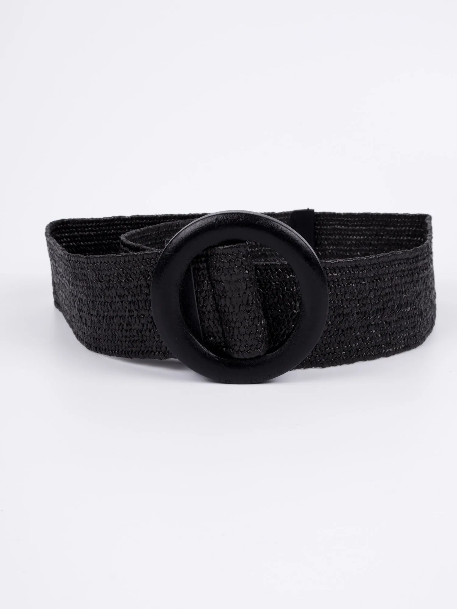 Vegan Woven Waist Belt - Nimes - Round Buckle - Black - 95cm