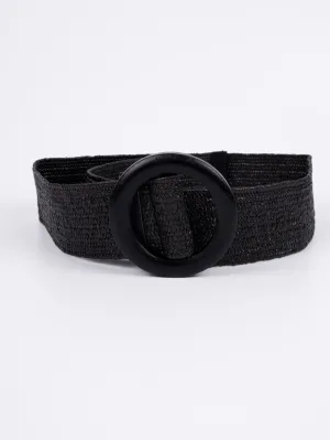 Vegan Woven Waist Belt - Nimes - Round Buckle - Black - 95cm