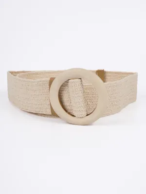Vegan Woven Waist Belt - Nimes - Round Buckle - Natural - 95cm